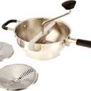 ExcelSteel Food Mill W/3 Grinding Sizes, 17" x 8.25" x 3.75", for Versatile Textures in Soups, Sauces, and Foods, Medium