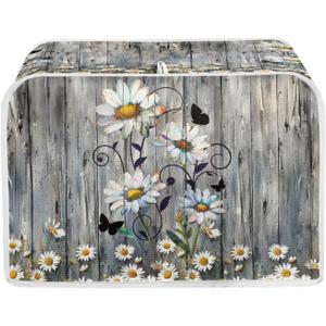 Lotusorchid Wood Daisy Toaster Dust Cover, 4 Slice, Washable Bread Maker Cover, Women Gift, Grey