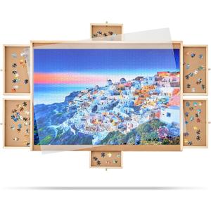 2000 Pieces Puzzle Board with 6 Drawers and Cover, 29"x41" Wooden Jigsaw Puzzle Table for Adults, Portable Puzzle Organizer & Storage System, Birthday Gift for Mom (Large)