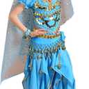 Astage Girl Kids Halloween Party Costume Belly Dance Active Wear All Ornaments (M For height 53in-57in, Sky Blue)