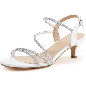 IDIFU IN2 Sparkly Rhinestone Kitten Heels Dressy Strappy Low Open Toe Slingback Heel Dress Shoes for Women Heeled Sandals Wedding Bridal Bridesmaid Prom Homecoming Evening Shoes Small Short Heels (White Rhinestone, 11)