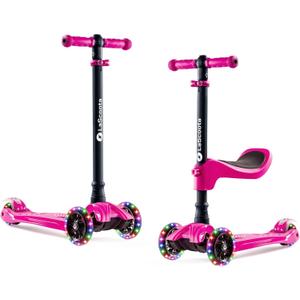 Lascoota 2-in-1 Kids Scooter with Seat - Adjustable Handlebar & 4 Heights Mini Scooter for Kids - LED Light-Up Wheels & Lean-to-Steer - Pink, 21.7 in L x 4.7 in W x 34 in H