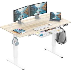SHW 55 x 28 Electric Height Adjustable Standing Desk w/Drawer, Maple
w/ Memory Presets and Cable Management | Drawer with adjustable compartments | Hanging Hooks