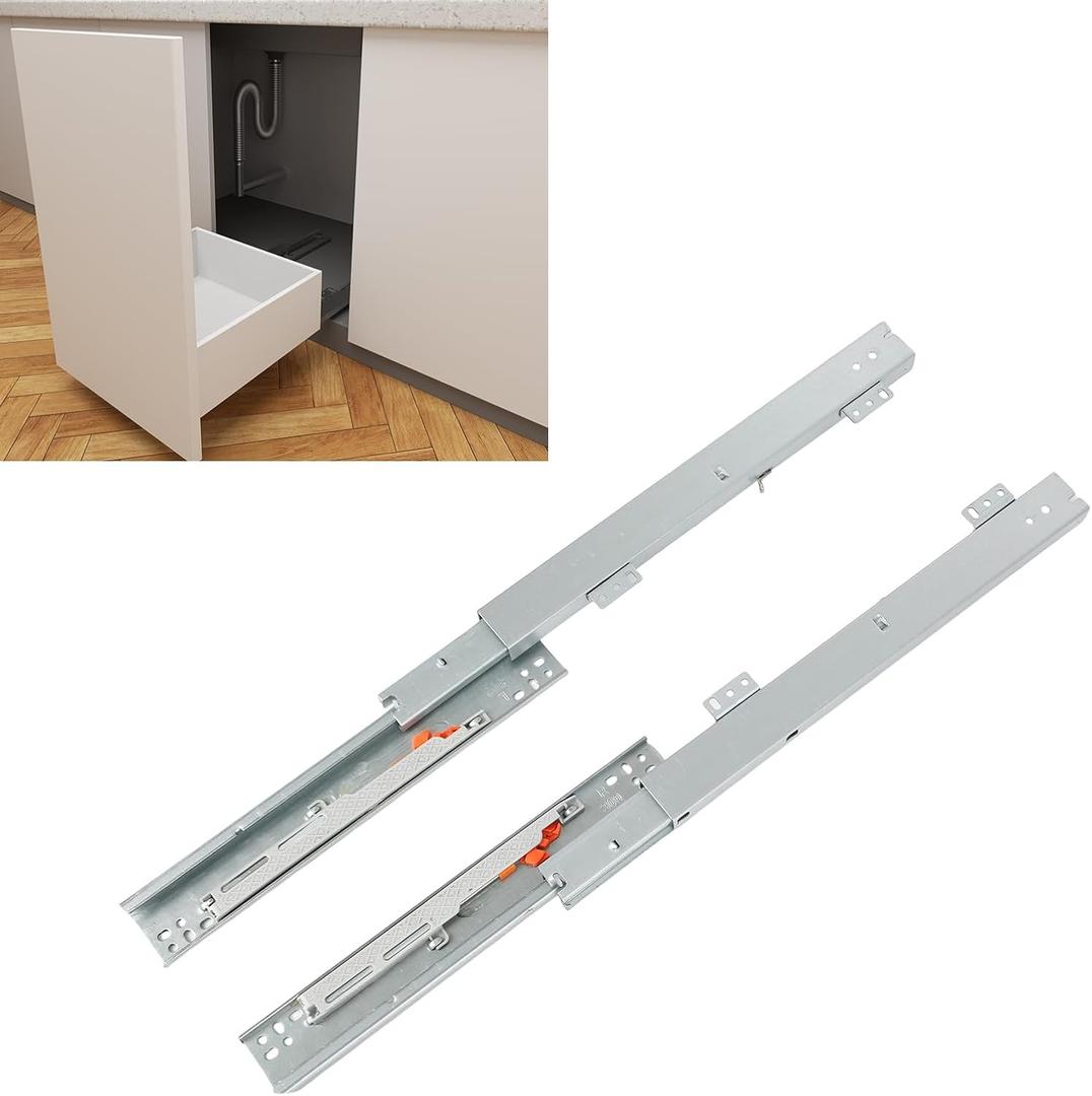 Pair Undermount Drawer Slides Bottom Mount Pull Out Shelf Slider Under Mount Drawer Glides Full Extension Soft Close Drawer Runner Shelf Track for Kitchen Cabinet Drawer Without Side Panels