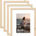 KINLINK 8x10 Picture Frame Wood Grain Set of 4, Wooden Photo Frames Matted 5x7 with Plexiglass for 5x7 with Mat or 8x10 without Mat for Table and Wall Display