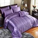 Bedding_Dreamer Satin Comforter Set King Size, 8 Piece Bed in a Bag Lavender with Sheets, Silky Soft Polyester Satin Bedding Set, Lightweight, 16 Inch Deep Pocket, Soft Glam Style