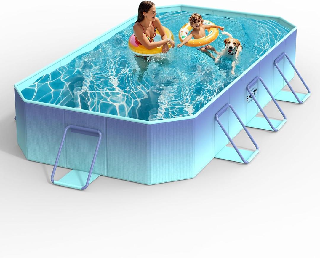 HeySplash Non-Inflatable Swimming Pool, Foldable Pool with Metal Bracket, Outdoor Portable Adults & Kids Pool for Garden Backyard Dog Pools (B-114"70.5"19.7")