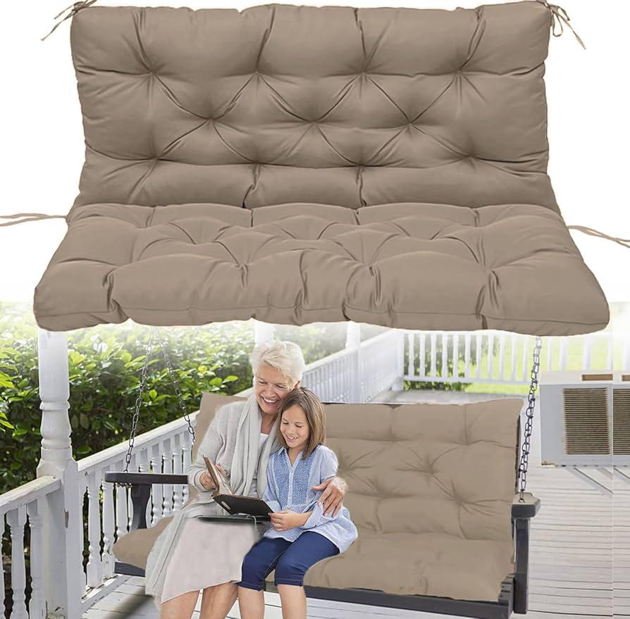 Porch Swing Cushions Waterproof 60 Inch, 2 3-Seater Replacement for Outdoor Furniture with Backrest,Thickened 4" Swing Seat Replacement Cushion for Swing Glider Bench Patio Lawn Backyard (Beige)