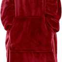 Waitu Wearable Blanket Sweatshirt for Women and Men, Super Warm and Cozy Giant Blanket Hoodie, Thick Flannel Blanket with Sleeves and Giant Pocket  Red XXL
