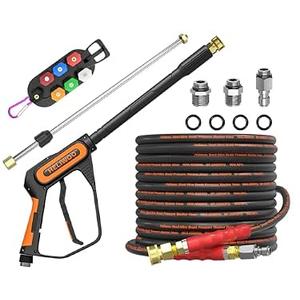 Heliwoo Pressure Washer Gun and Hose Kit, 50FT Kink Resistant 5/ 16 Power Washer Hose and Wand, 3/ 8" Swivel Quick Connector & M22-14mm Fitting, 4500 PSI