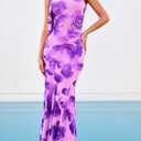 PRETTYGARDEN Womens Summer One Shoulder Maxi Dress 2026 Floral Sleeveless Bodycon Mesh Long Beach Vacation Sun Dresses (Purple)