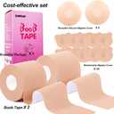 2 x Boob Tape Set, 2 Rolls Boobtapes for Large Breasts A-G Cup, with 2 Types of Nipple Covers, Fashion Stretchable Tit Tape Stick on Bra Beige