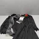 Halloween Morticia Addams Costumes Vintage Gothic Black Long Dress Outfit Women Wig Red Roses Flowers Necklace, M