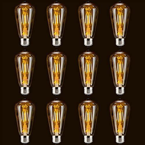 ASOKO LED Dimmable Edison Light Bulbs 4W Vintage Light Bulb, 2200K-2400K Warm White (Amber Glass), Antique LED Edison Bulbs, Squarrel Cage Filament,ST64, E26 LED Bulb Base
