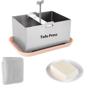 SHUESS Tofu Press Stainless Steel,Vegan Tofu Presser,Fast & Efficient Water Removal for Firm Tofu Complete Set with Drip Tray, Versatile for Paneer and Cheese Press, Dishwasher Safe