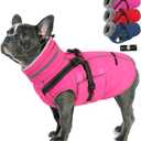 PETDSH Dog Coat Medium, Built-in Harness Dog Jacket with Warm Fleece Lining, Waterproof Reflective Dogs Winter Coat, Pet Coats with Pocket and Trash Bags (Pink, Medium)