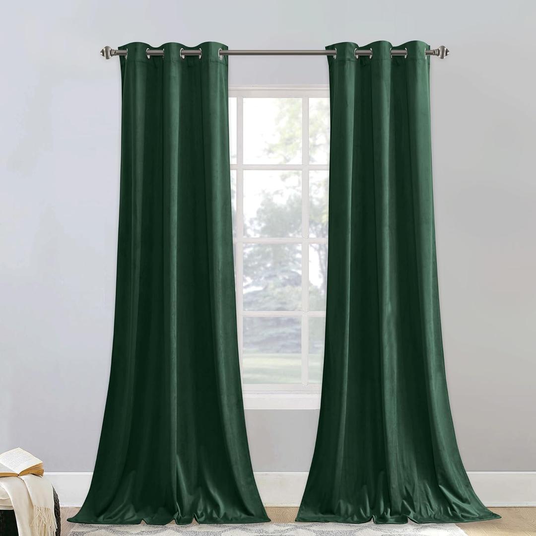 StangH Luxury Dark Green Velvet Curtains 84 inches Long for Bedroom, Thick Green Blackout Curtains & Drapes Cold Blocking Sound Dampening for Hotel Hall/Living Room, W42 x L84, 2 Panels