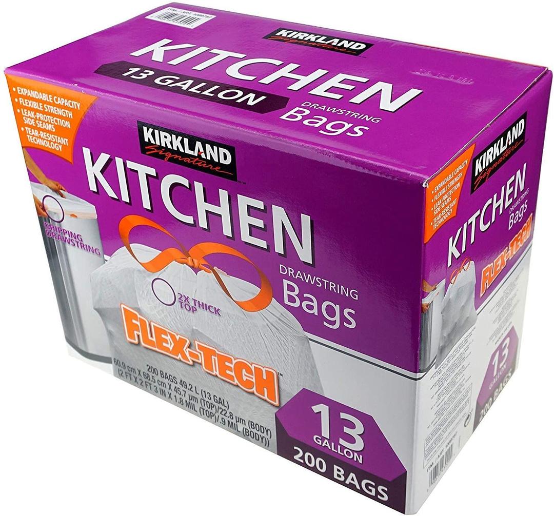 Kirkland Signature Drawstring Kitchen Trash Bags - 13 Gallon, 200 Count