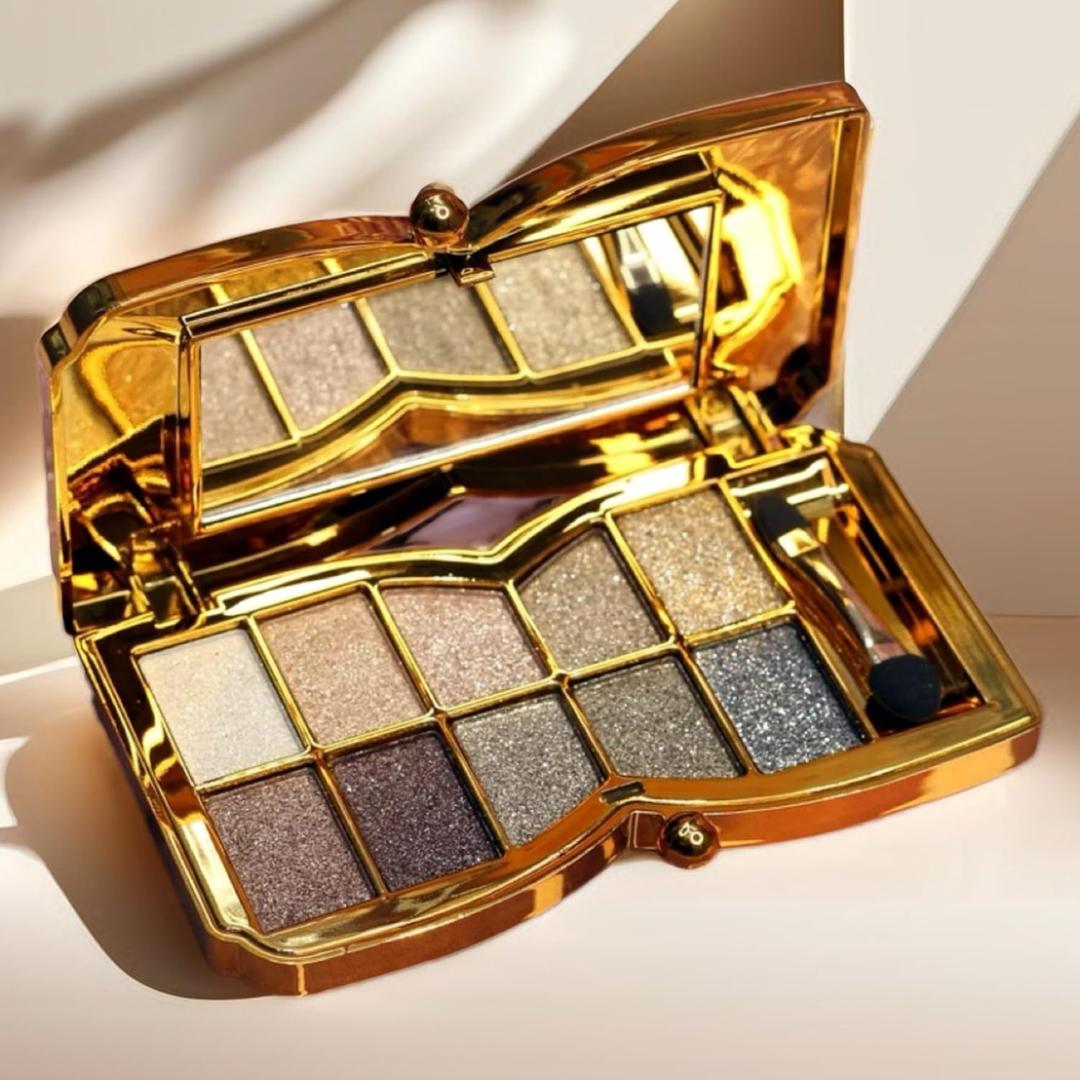 Glitter Eyeshadow Palette 10 Colors Shimmer Eyeshadow Palette Highly Pigmented Gold Pigmented Shimmer Glitter Long Lasting Waterproof Eye Shadow (5# Champagne Color)