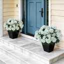 2 Pack Artificial Geranium Flowers Topitary Trees for Outdoors, UV Resistant Geraniums Potted Bushes Look Real Silk Faux Plants for Front Door Garden Porch Planter Farmhouse Home Decor (White)