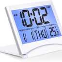 Betus Digital Travel Alarm Clock with White Backlight - Foldable Calendar Temperature Timer LCD Clock with Snooze Mode - Large Number Display, Battery Operated - Compact Desk Clock for All Ages