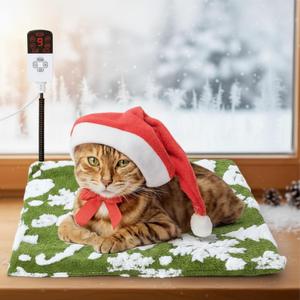 Tuanse Christmas Pet Heating Pad for Dog Cat, 9 Adjustable Temperature 6 Timers Heated Dog Bed Outdoor Waterproof Heated Pad with Anti-Chew Cord for Cat Puppy Christmas Winter Gifts(17.7 x 17.7")