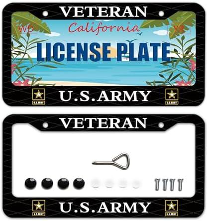 BOARLIDA 2Pcs Veteran US Army Design License Plate Frame Navy Decorative Stainless Steel Car License Plate Cover for Men Women Boys Girls Fans 12 X 6 Inch