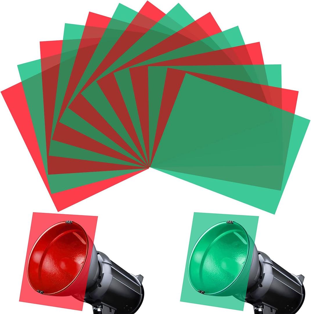 Gel Light Filter  14 Pieces Colored Overlays Correction Lighting Filters, Transparent Color Film Plastic Sheets for Christmas Landscape Led Light or Reading, Red and Green, 11.7 x 8.5 Inches
