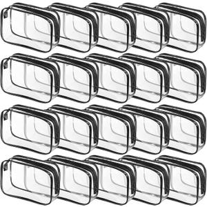 20 Packs Clear Cosmetics Bags for Women Men Waterproof Toiletry Bags PVC Makeup Bags Organizer Case with Zipper for Travel Bathroom (Black)