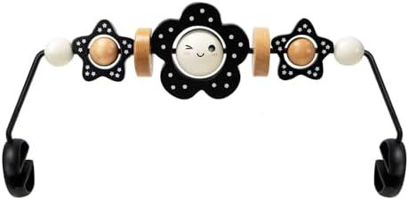 Baby Bouncer Toy Bar Wooden Compatible with Baby Bjorn Bouncer, Bouncer Toy Attachment Tight and Secure Fit, So Fun to Watch, Touch and Spin for Babies All Ages (Black and White Flower)