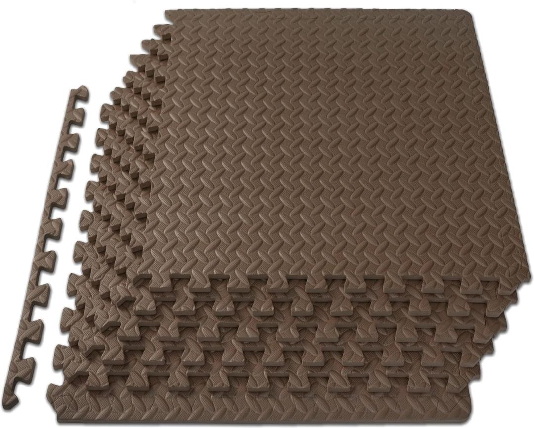 ProsourceFit Exercise Puzzle Mat -inch, EVA Interlocking Foam Floor Tiles for Home Gym, Workout Equipment, Kids Play Areas, Brown, 24 Sq Ft - 6 Tiles