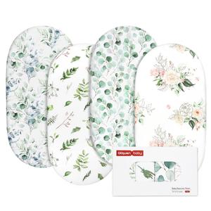 Gllquen Baby Bassinet Sheets 4 Pack, Breathable Cozy Fitted Mattress Sheet, Elastic Travel Crib Fashionable Floral Pattern, Standard Cradle Safe Sheets for Baby Boys Girls 32"x16"(Greenery)