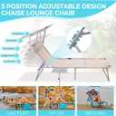 #WEJO 4-in-1 Tanning Chair with Face Hole and Side Table - 5-Position Face Down Folding Chaise Lounge with Canopy Shade & Cup Holder - Portable Heavy Duty Tanning Bed for Beach, Pool, Patio (Khaki)