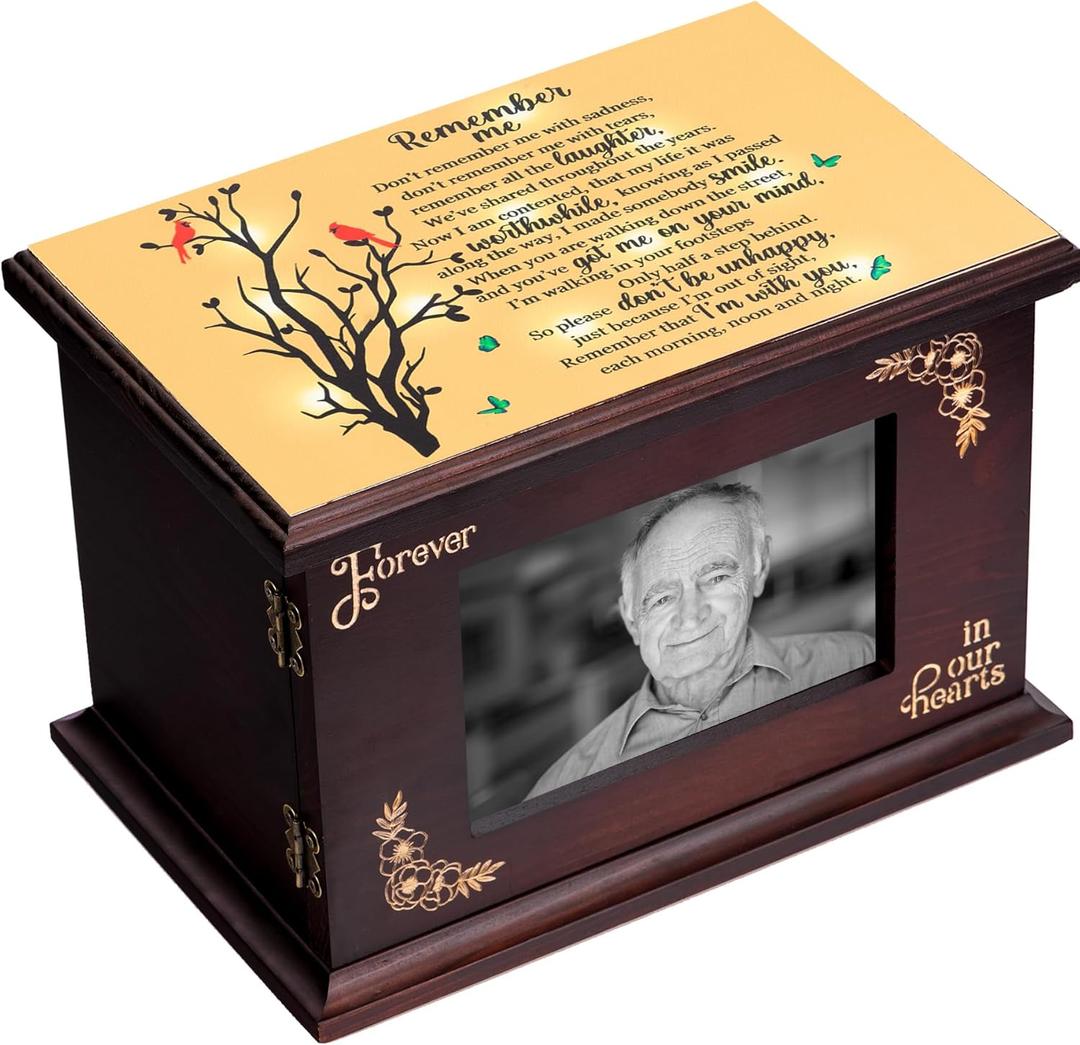 Cremation Urns for Human Ashes Adult Male Female Wooden Urns with Photo Frame for Women Men Funeral Memorial Decorative Wood Urns for Ashes Large Burial Urn Box and Casket Up to 250 IBS (Tree)