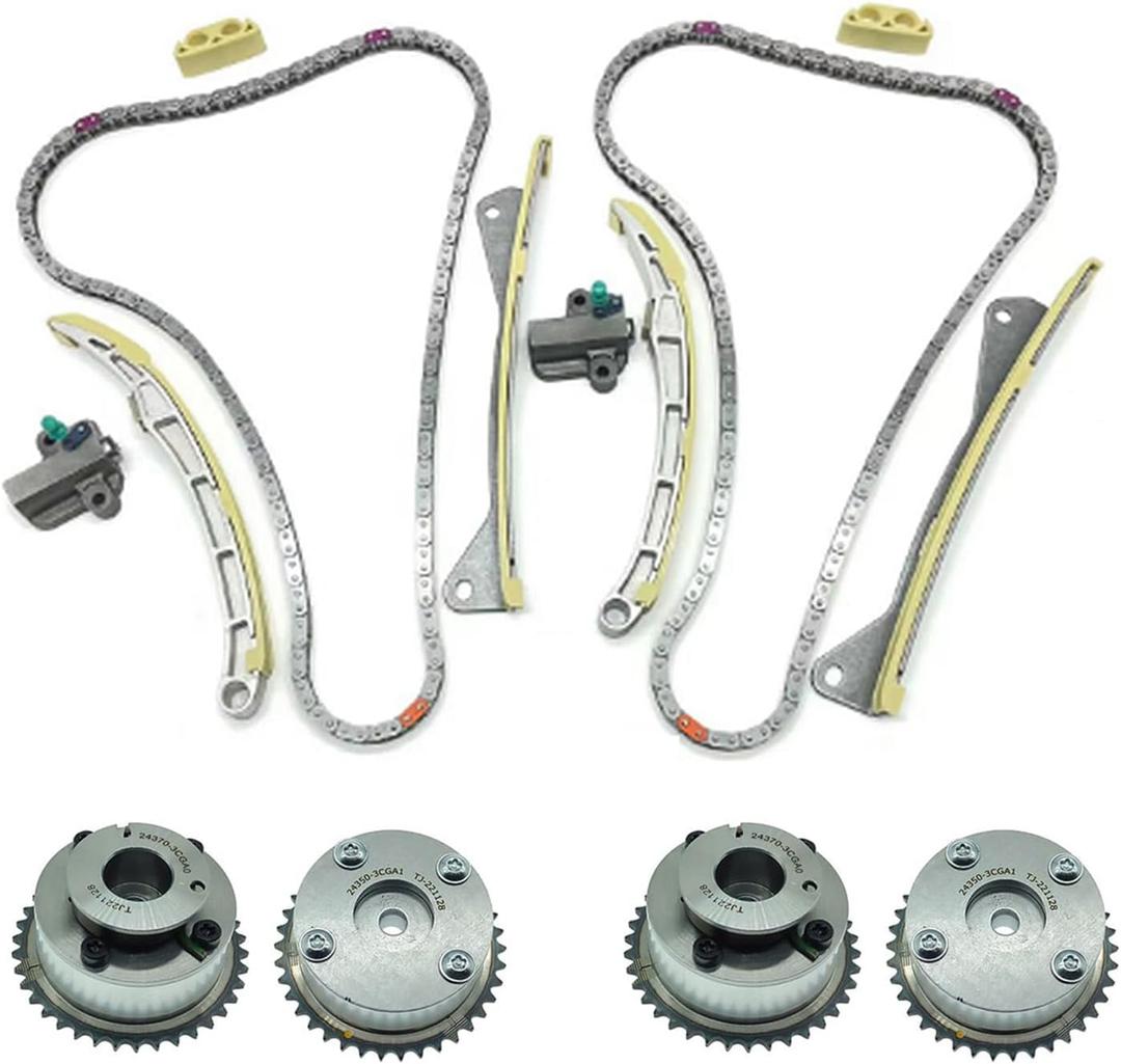 Engine Timing Chain Kit, Suitable for Santa Fe Sorento Azera Genesis 3.3L 3.8L, Automotive Replacement with Camshaft CVVT Gears 24321-3L100 24350-3CGA1 24410-3CGA3