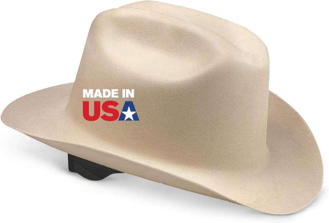 Jackson Safety Cowboy Hard Hat - Non-Vented, Full Brim, 4-Point Ratchet Suspension Safety Helmet for Men & Women - ANSI Z89.1 Class E & OSHA Compliant - Made in USA (Tan)