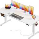 Huuger 63 X 24 Inch Electric Standing Desk with Power Outlets and USB-C Port, Height Adjustable Desk, Sit Stand Desk for Home Office, Computer & Gaming Desk with 4 Presets, Stable Steel Frame, White