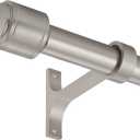 Brushed Nickel Curtain Rods for Windows 16 to 28 Inch, 1 Inch Diameter Blackout Curtain Rod with Aluminum Cylinder Finials and Full Surround Brackets, Drapery Rod for Wall and Ceiling Mount
