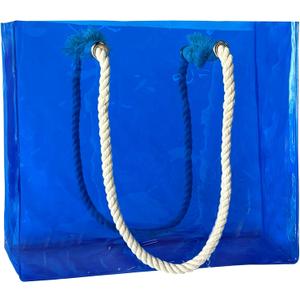Clear Tote Bag with Rope Handles,15.75 x 3.94 x 11.81 inch Waterproof Sandproof PVC Beach Bag for Concerts (Blue-1pcs)