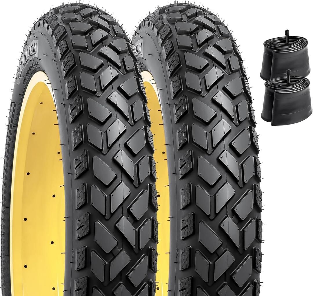 2-PCS 20" Heavy Duty Fat E-Bike Tires 20 x 4.0/102-406 20 x 3.0 and Heavy Duty Bike Tubes Scharder Valve Compatible with 20x4.0 20x3.0 E-Bike All-Terrain Directional Tread Bicycle Tires and Tubes