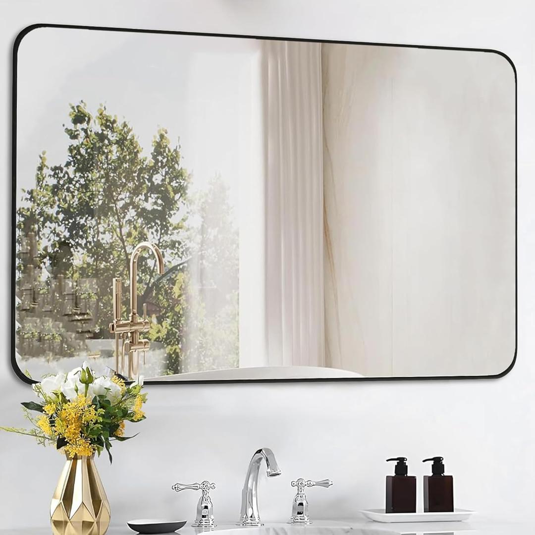 Tanmicoshomy 20 x 30 Inch Black Framed Bathroom Wall Mirror, Rectangular Mirrors with Tempered Glass for Bedroom,Living Room or Entryway