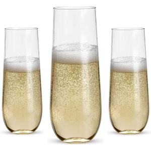 48 Count Stemless Plastic Champagne Flutes, 9oz Mimosa Glasses Disposable Premium Quality Unbreakable Crystal Cocktail Glasses, Recyclable Plastic Cups for Indoor Outdoor Party,Wedding,Bars