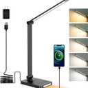 LED Desk Lamp with USB Ports, Touch Desk Lamps for Home Office with 5 Color Modes, 3 Brightness Desk Light with Small Night Light, Reading Lamp Table Lamp for Bedroom Bedside Study Black （with adapter）