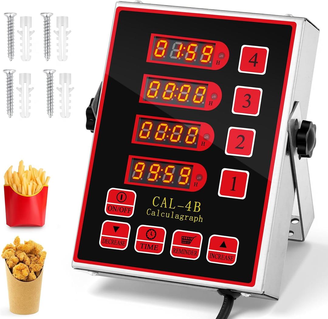 1 Pack 4-Channel Digital Kitchen Timer, Commercial Cooking Timer with Loud Alarm, Large LCD Display, for Restaurants, Baking, Labs, Multiple Independent Countdown Timers