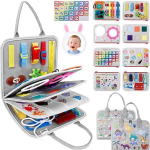 JHkim Busy Board Montessori Toys for 1 2 3 4 Year Old Boy & Girl Birthday Gifts, Autism Sensory Travel Toy for Toddlers 1-3, Educational Activity Sensory Busy Book for Learning Fine Motor Skills, Gray