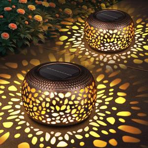 Solar Lanterns Outdoor Waterproof Decor: 2 Pack Red Copper Hollow Out Retro Metal Solar Lights - Unique Gardening Gifts for Women Mom - Outside Patio Porch Yard Tabletop Decorations 2 Lighting Modes