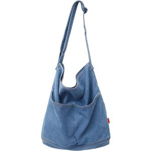 Denim Shoulder Bag Canvas Messenger Bag for Women Men Tote Bag Casual Retro Aesthetic Crossbody Bag Handbag (Light Blue)
