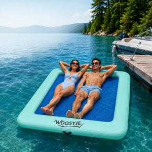 2 Person Inflatable Water Hammock,Tanning Pool Floats for Adults,Heavy Duty Drop-Stitch with Mesh Bottom&Backrests,Sunchill Float,Inflatable Floating Island for Lake,Ocean, River & Pool Party