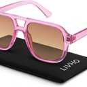livho Trendy Polarized Square Aviator Sunglasses Women Men Square Eyewear Frame, Retro Sun Glasses for Women Men 2025 Shades (Clear Purple/Purple Gradient Brown)