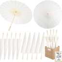 12 Pack Paper Umbrellas for Weddings 33.1 Inch White Paper Parasols for Guests with Woven Storage Basket and Photo Frame for Wedding Anniversary Parties Bridal Showers Party, 12pcs 33.1inch